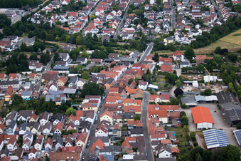 Aerial view of Dammstr in the district Bobenheim in Bobenheim-Roxheim in the state Rhineland-Palatinate, Germany