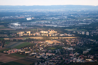 District Pfingstweide in Ludwigshafen am Rhein in the state Rhineland-Palatinate, Germany from the plane