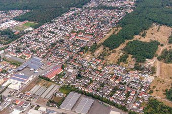 Aerial view of City area with outside districts and inner city area in Maxdorf in the state Rhineland-Palatinate, Germany