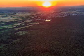 View of the town from the west at sunset in Rülzheim in the state Rhineland-Palatinate, Germany