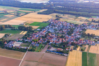 Oblique view of Village view from the south in Knittelsheim in the state Rhineland-Palatinate, Germany