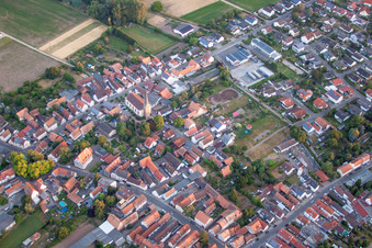 Aerial photograpy of Church building in the village of in Knittelsheim in the state Rhineland-Palatinate, Germany