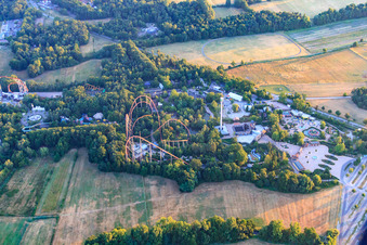 Roller coaster bigFM Expedition GeForce in the Holiday Park in the early morning in Haßloch in the state Rhineland-Palatinate, Germany