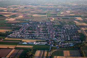 Aerial view of Town View of the streets and houses of the residential areas in Boehl-Iggelheim in the state Rhineland-Palatinate