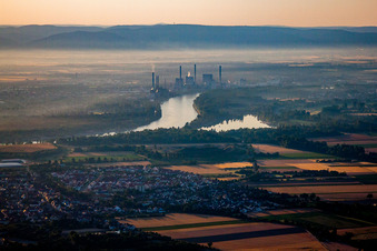 Morning mist view of Power plants and exhaust towers of thermal power station Grosskraftwerk Mannheim in Mannheim in the state Baden-Wurttemberg