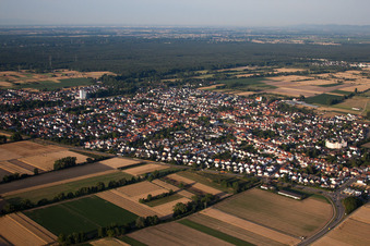 Town View of the streets and houses of the residential areas in Boehl-Iggelheim in the state Rhineland-Palatinate from above