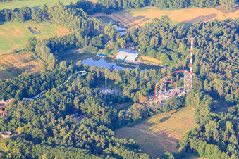 Holiday Park early morning in Haßloch in the state Rhineland-Palatinate, Germany seen from above