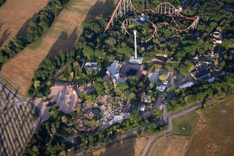 Oblique view of Holiday house plant of the park Holiday Park in Hassloch in the state Rhineland-Palatinate, Germany