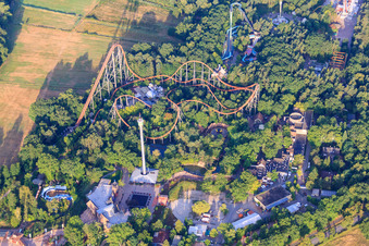 Bird's eye view of Holiday Park early morning in Haßloch in the state Rhineland-Palatinate, Germany