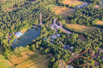 Holiday Park early morning in Haßloch in the state Rhineland-Palatinate, Germany from the drone perspective