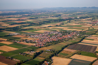 Village - view on the edge of agricultural fields and farmland in Gommersheim in the state Rhineland-Palatinate, Germany
