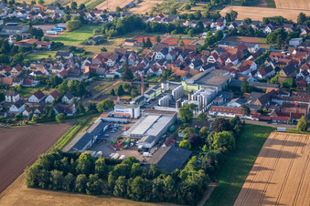 Aerial view of Building and production halls on the premises in Lustadt in the state Rhineland-Palatinate, Germany