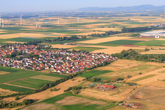 Aerial photograpy of Village view from the northeast in Ottersheim bei Landau in the state Rhineland-Palatinate, Germany