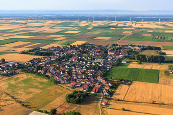 Oblique view of Village view from the north in Ottersheim bei Landau in the state Rhineland-Palatinate, Germany