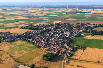 Village view from the north in Ottersheim bei Landau in the state Rhineland-Palatinate, Germany from above