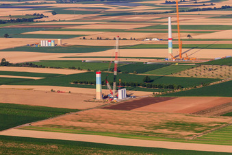 Aerial view of Wind farm construction sites in Offenbach an der Queich in the state Rhineland-Palatinate, Germany