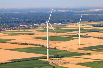 Oblique view of Wind farm construction sites in Offenbach an der Queich in the state Rhineland-Palatinate, Germany