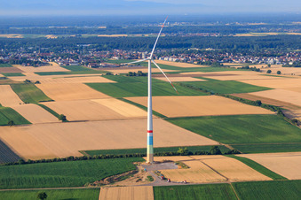 Wind farm construction sites in Offenbach an der Queich in the state Rhineland-Palatinate, Germany seen from above