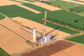 Bird's eye view of Wind farm construction sites in Offenbach an der Queich in the state Rhineland-Palatinate, Germany