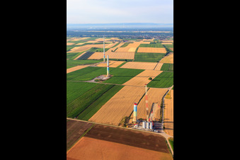 Wind farm construction sites in Offenbach an der Queich in the state Rhineland-Palatinate, Germany from the drone perspective
