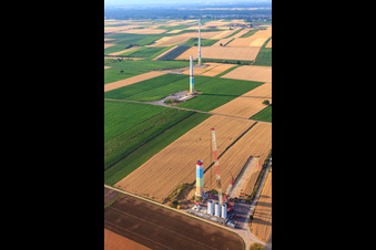 Wind farm construction sites in Offenbach an der Queich in the state Rhineland-Palatinate, Germany from a drone
