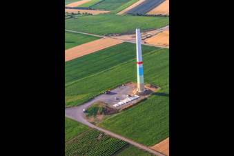 Aerial view of Wind farm construction sites in Offenbach an der Queich in the state Rhineland-Palatinate, Germany