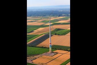 Oblique view of Wind farm construction sites in Offenbach an der Queich in the state Rhineland-Palatinate, Germany