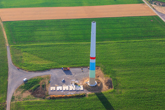 Wind farm construction sites in Offenbach an der Queich in the state Rhineland-Palatinate, Germany from above