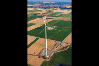 Bird's eye view of Wind farm construction sites in Offenbach an der Queich in the state Rhineland-Palatinate, Germany