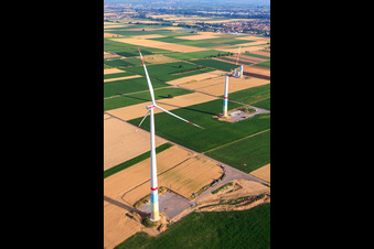 Wind farm construction sites in Offenbach an der Queich in the state Rhineland-Palatinate, Germany viewn from the air