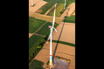 Wind farm construction sites in Offenbach an der Queich in the state Rhineland-Palatinate, Germany from a drone