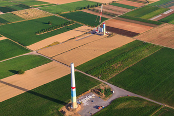 Aerial photograpy of Wind farm construction sites in Offenbach an der Queich in the state Rhineland-Palatinate, Germany