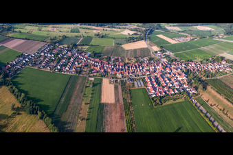 From the north in Erlenbach bei Kandel in the state Rhineland-Palatinate, Germany viewn from the air
