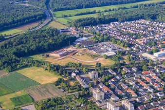 Construction site of the new EDEKA building on Lauterburger Straße in Kandel in the state Rhineland-Palatinate, Germany from above
