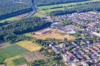 Construction site of the new EDEKA building on Lauterburger Straße in Kandel in the state Rhineland-Palatinate, Germany out of the air