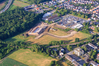 Construction site of the new EDEKA building on Lauterburger Straße in Kandel in the state Rhineland-Palatinate, Germany seen from above