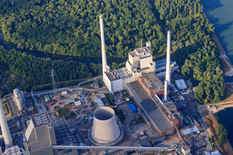 Aerial photograpy of EnBW Energie Baden-Württemberg AG, Rhine Harbor Steam Power Plant Karlsruhe of N in the district Daxlanden in Karlsruhe in the state Baden-Wuerttemberg, Germany