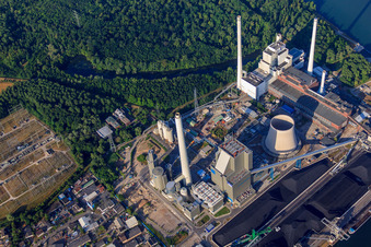 EnBW Energie Baden-Württemberg AG, Rhine Harbor Steam Power Plant Karlsruhe of N in the district Daxlanden in Karlsruhe in the state Baden-Wuerttemberg, Germany seen from above
