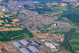 View of the town from the northeast in the district Forchheim in Rheinstetten in the state Baden-Wuerttemberg, Germany