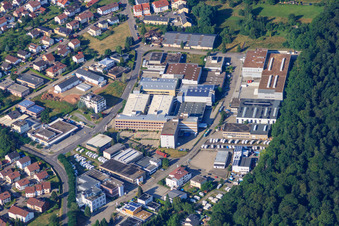 Robert-Bosch-Straße industrial area with Carl Benzinger GmbH - lathes for over 100 years, Herbert Richter Metallwaren -Apparatebau GmbH & Co. KG and Karcher AG in the district Büchenbronn in Pforzheim in the state Baden-Wuerttemberg, Germany