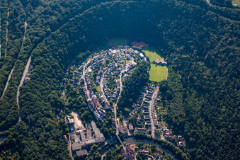 Aerial view of Residential area of the multi-family house settlement im Hinterem Tal in Pforzheim in the state Baden-Wurttemberg