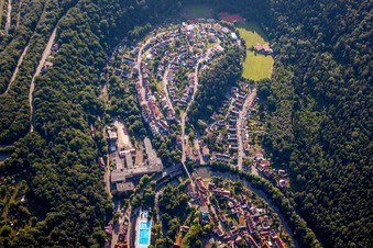 Aerial photograpy of Residential area of the multi-family house settlement im Hinterem Tal in Pforzheim in the state Baden-Wurttemberg
