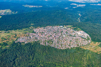 Town View of the streets and houses of the residential areas in the district Buechenbronn in Pforzheim in the state Baden-Wurttemberg