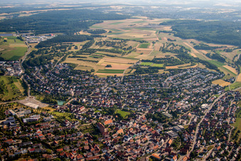 Aerial view of Town View of the streets and houses of the residential areas in Heimsheim in the state Baden-Wurttemberg, Germany