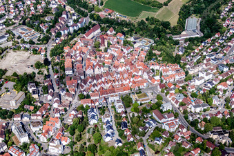 Aerial photograpy of Old Town area and city center in Leonberg in the state Baden-Wurttemberg, Germany