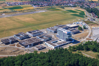 Aerial view of Research building and office complex of the Robert Bosch GmbH Center for Research and Advanced Engineering in the district Malmsheim in Renningen in the state Baden-Wuerttemberg, Germany
