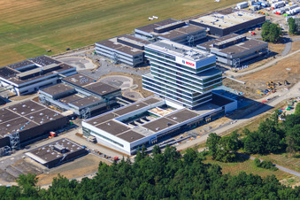 Aerial photograpy of Research building and office complex of the Robert Bosch GmbH Center for Research and Advanced Engineering in the district Malmsheim in Renningen in the state Baden-Wuerttemberg, Germany
