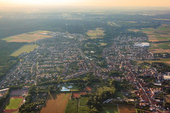 Aerial view of City view from the west in Bellheim in the state Rhineland-Palatinate, Germany