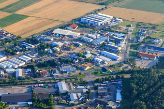 Aerial view of Waldstückerring industrial area with Fritz Fuchs Spedition eK in Bellheim in the state Rhineland-Palatinate, Germany