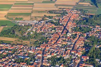 Aerial view of Main Street in Bellheim in the state Rhineland-Palatinate, Germany